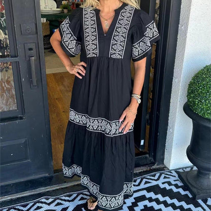 Aria | Boho Embroidered Maxi Dress